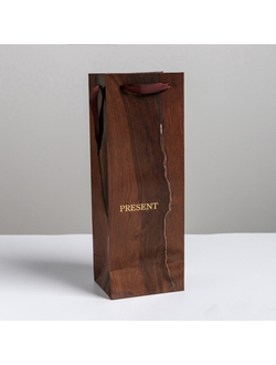 Пакет подарочный ламинированный под бутылку, упаковка, «Wood present», 13×36×10 см