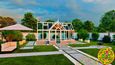 Базовая комплектация теплицы в английском стиле с холлом из стекала и алюминия ГОТИКА АРТ 6000 х 2500 мм