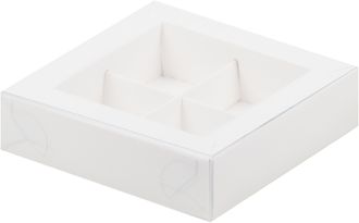 Коробка для 4 конфет с прозр. кр. (белая), 115*115*30мм