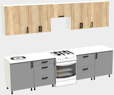 Кухня Эконом 2,4 метра (1200х1200) Цвет: Дуб Вотан/Базальт