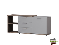 Тумба с тремя ящиками и дверью B-212 1800х454х753 Дуб Веллингтон табак/Кубанит серый