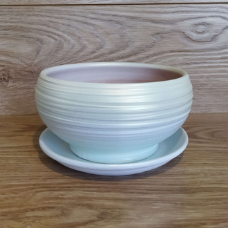 Керамический горшок-плошка для цветов "Камелия персик белый" 17 см (1.2 л)