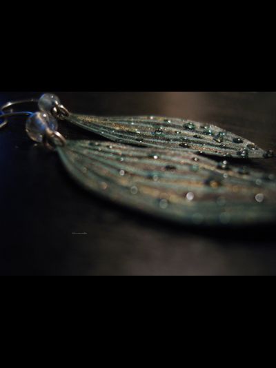 Комплект украшений &quot;Русалочка&quot; (брошь и серьги с расписанным вручную шёлком)