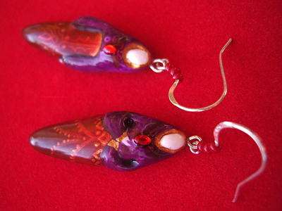 Серьги-капли "Славянская Колдунья" из холодного фарфора и чешского бисера