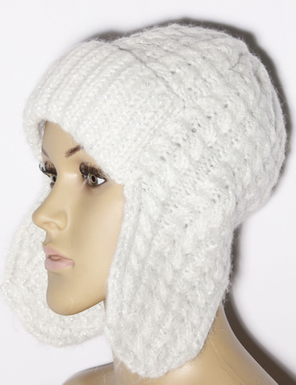 Шапка женская ушанка "Косички" 11591 бежевая, св.серая, чайная роза