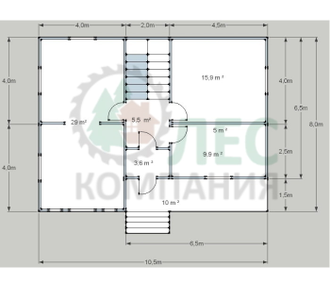 Двухэтажный дом из бруса 8x10,5 с верандой и балконом