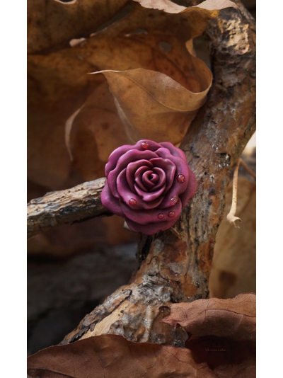 Кольцо "Осенняя роза и хрусталь росы" с капельками