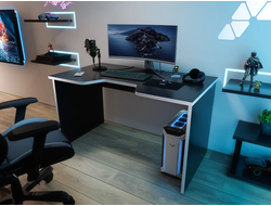 Стол геймерский С-240 черный шагрень/белый