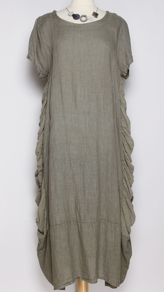 ПЛАТЬЕ БОХО ЛЬНЯНОЕ "ТЮЛЬПАН Буфы" бежевое, чёрное, хаки до р.48