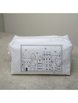 Косметичка белая с авторским рисунком, коллекция "Город"