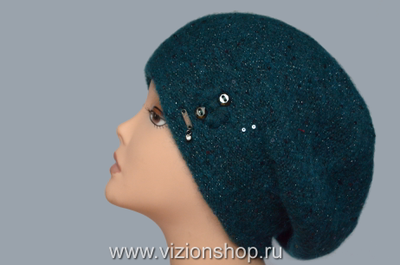 Изумрудный вязаный берет с пайетками Vizio Италия фото