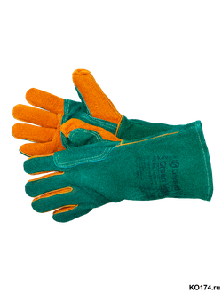 Краги спилковые зеленые Green Welder усиленные, нить KEVLAR