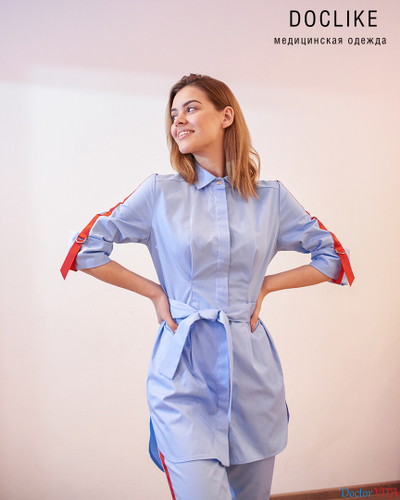 БЛУЗА DOCLIKE DL492/1 голубая с лентой