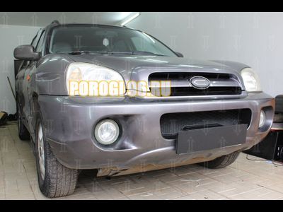 Защита радиатора Hyundai Santa Fe 2000-2006 (2 части) black верх