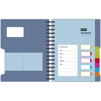 Бизнес-тетрадь А5, 200л, клетка, гребень, Attache Selection Office book синий металлик