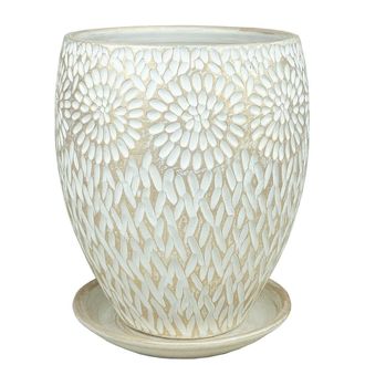 Белый жемчужный красивый керамический цветочный горшок диаметр 21 см в стиле "кантри"