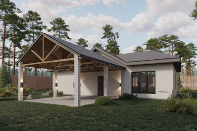 Одноэтажный дом с двумя спальнями 106.45м² + парковка с навесом 42.45 м²(S47)