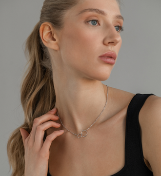 Колье с подвеской из двух колец и родиевым покрытием НХ 22-1554Ю-3