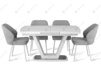 Стол Verona белая керамика К3 / хром + 4 стула Dikline V08 светло-серый / белый