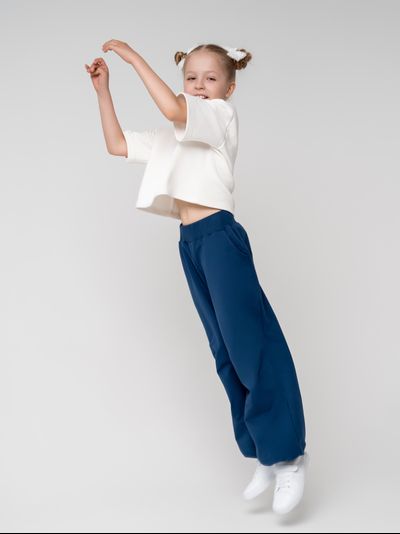 Брюки палаццо с утяжками (синий)