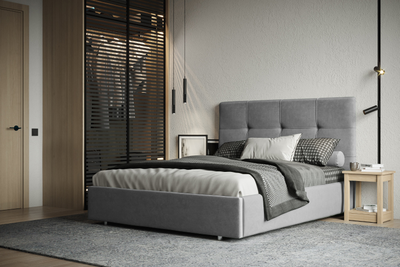 Кровать  двуспальная, MyCloud Камилла с подъемным механизмом, бельевым ящиком, мягкое изголовье, спинка квадратами