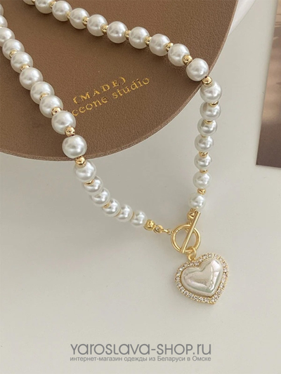 Колье из жемчуга с подвесом сердце