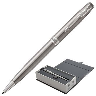 Ручка подарочная шариковая PARKER "Sonnet Core Stainless Steel CT", серебристый корпус, палладиевое покрытие, черная, 1931512
