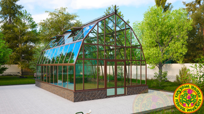 Базовая комплектация теплицы из стекла и алюминия “Леонардо” размером 5000 х 8000 мм