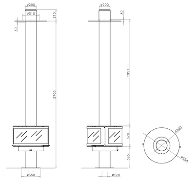 Дровяной камин ROCAL RONDE CENTRAL / RONDE CENTRAL подвесной стальной