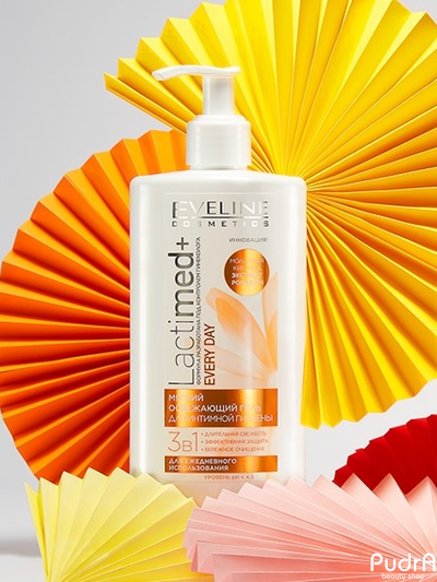 EVELINE мягкий освежающий гель для интимной гигиены молочная кислота и экстракт ромашки LACTIMED+ 250 мл