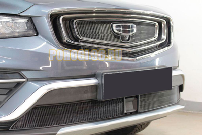 Защита радиатора Geely Atlas Pro 2021- black верх (3 части)