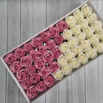 МИКС Розы из мыла 50 шт "Корея" Пудровый - Светло-кремовый