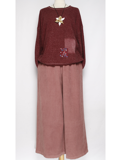 Брюки Бохо "ПАЛАЦЦО КРУПНЫЙ ВЕЛЬВЕТ" чайная роза до р.56