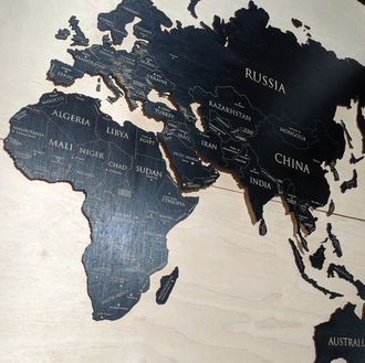 Карта мира  из дерева 1 слой (1800x1000 мм)