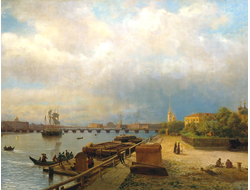 Картина обогреватель, репродукция Льва Лагорио Вид на Неву и Петропавловскую набережную