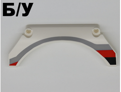 ! Б/У - Technic, Panel Car Mudguard Arched 13 x 2 x 5 Straight Top with Black, Red and Gray Stripes Pattern Model Front Right Side, White (42545pb001R / 6252904) - Б/У