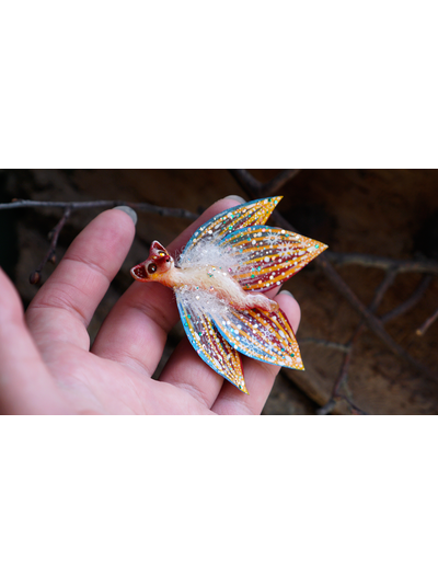 "Бабочка Вогненной Лисички", кулон из глины и шёлка