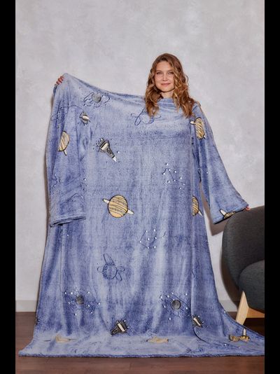 Плед с рукавами "Ты просто космос" светящийся  из микрофибры (велсофта)