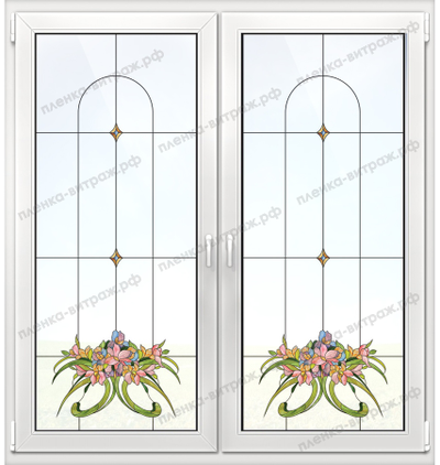Витражная пленка, витражная пленка самоклеющаяся под заказ,пленочный витраж с цветочным рисунком