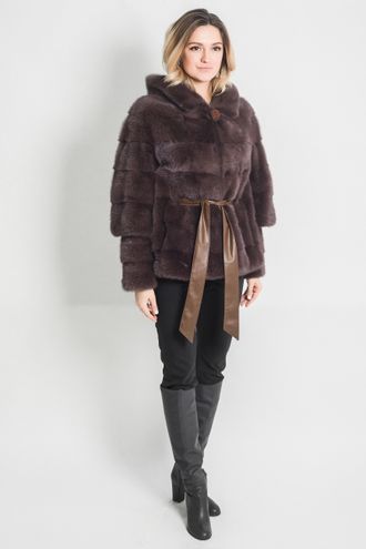 Шуба норковая женская куртка с капюшоном трансформер поперечная лилия натуральный мех зимняя арт. Д-062