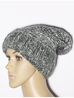 Шапка женская "Колпак с манжетой кантри" 11460 серая, брусника, роза