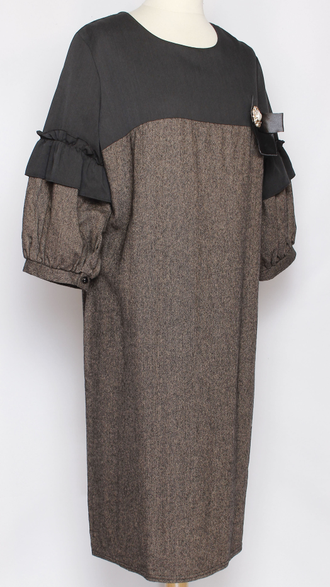 ПЛАТЬЕ  "Шерстяное рюши" коричневое р.52