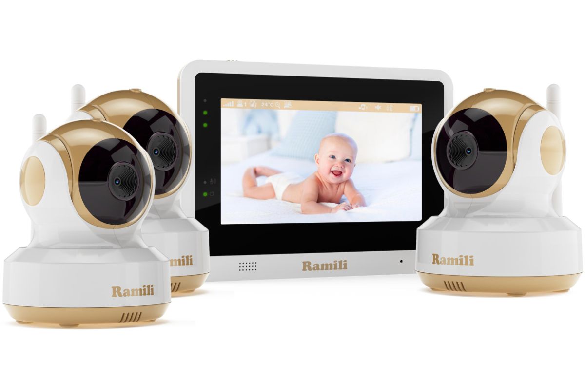 Wi-Fi видеоняня Ramili Baby RV1500x3 с сенсорным монитором и тремя поворотными видеокамерами, просмо