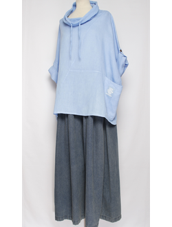 БЛУЗА ЛЁН КИМОНО "ХОМУТ КУЛИСКА" голубая, лаванда до р.56