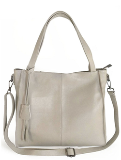 (АРТИКУЛ: 10023/0/82) СУМКА ЖЕНСКАЯ СРЕДНЕГО РАЗМЕРА, НАТУРАЛЬНАЯ КОЖА, БЕЖЕВО-СЕРАЯ, С ПЛЕЧЕВЫМ РЕМНЕМ