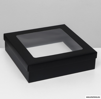 Коробка складная, крышка-дно, чёрная, с окном 30 х 30 х 8 см