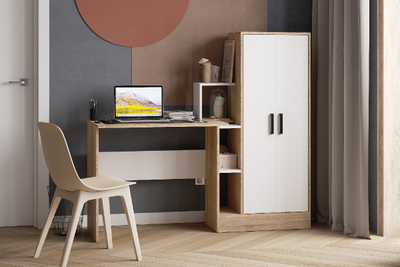 СКМ-1 компьютерный стол Сонома/Белый с тиснением