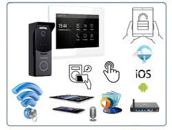 IMPULSE 7 IP WIFI KIT WHITE - комплект из 7" HD сенсорного WIFI монитора и вызывной панели с считывателем RFID-ключей Mifare, встроенный регистратор (фото) (Tuya/Smart Life)