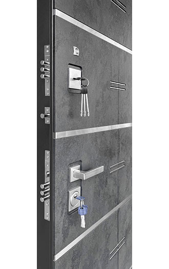 Дверь металлическая "ФЛАГМАН Z" Бетон графит/Ясень белый + вставки и хром. Молдинг