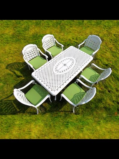 Белый обеденный комплект из литого алюминия Volcano на 6 персон